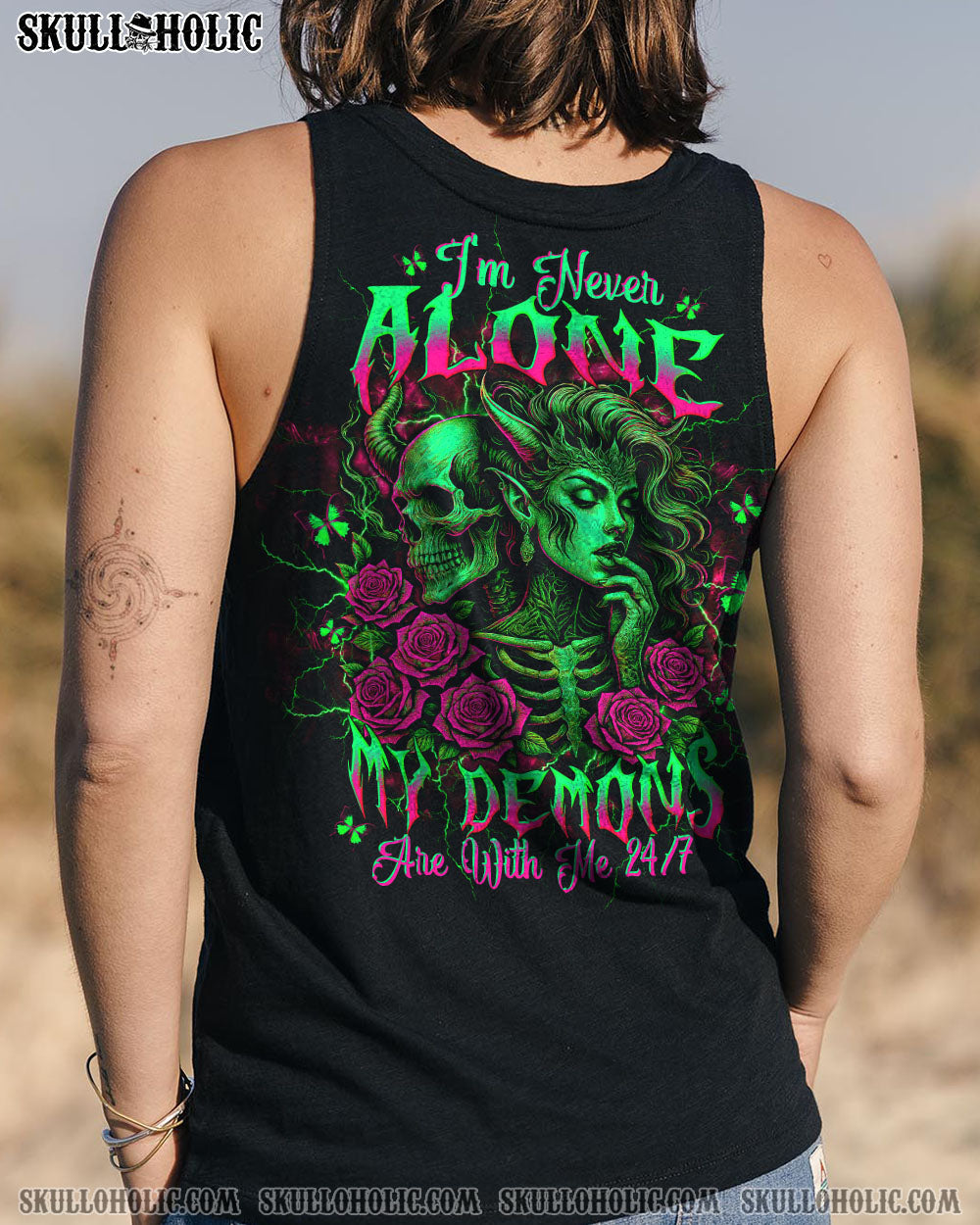 BLISSCORNERS I'M NEVER ALONE SKULL DEMON LADY ALL OVER PRINT