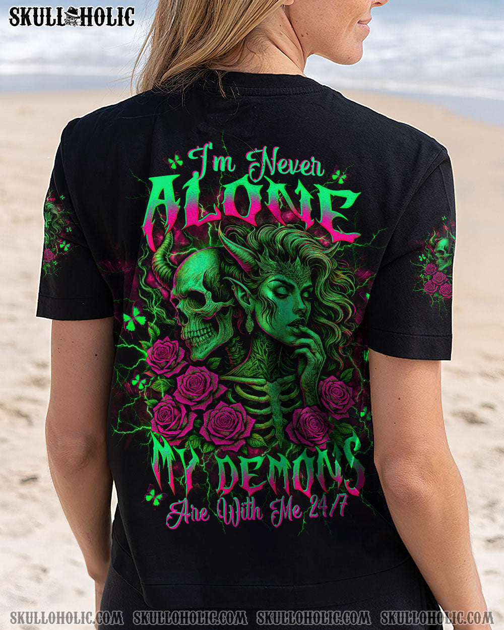 BLISSCORNERS I'M NEVER ALONE SKULL DEMON LADY ALL OVER PRINT