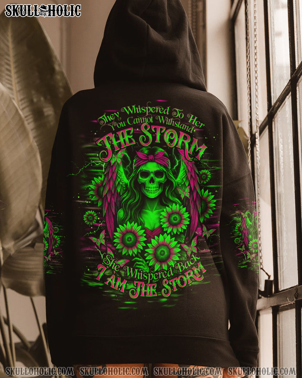 BLISSCORNERS I AM THE STORM SKELETON WINGS SUNFLOWER ALL OVER PRINT