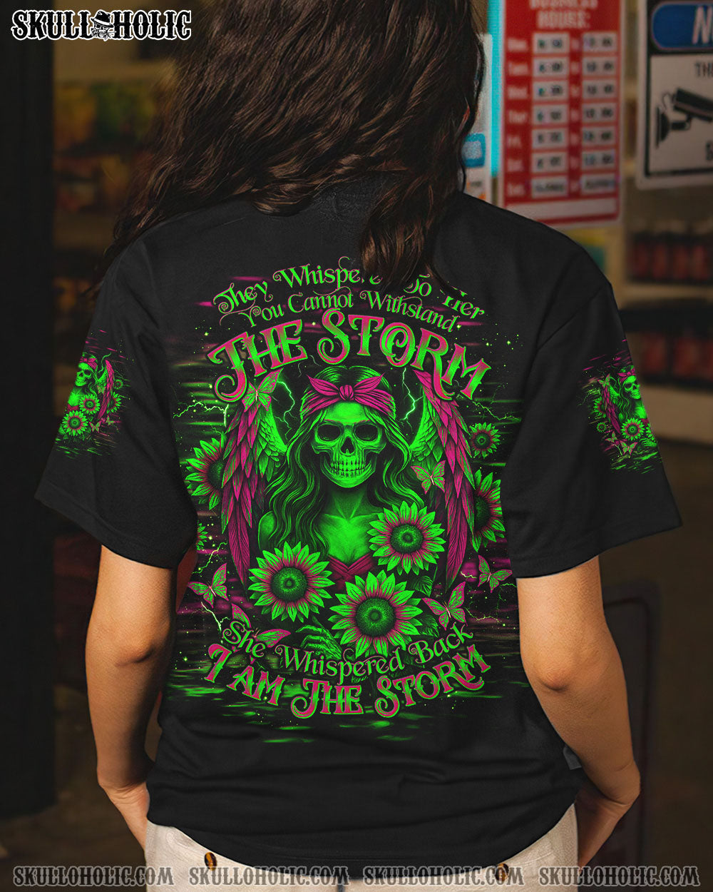 BLISSCORNERS I AM THE STORM SKELETON WINGS SUNFLOWER ALL OVER PRINT