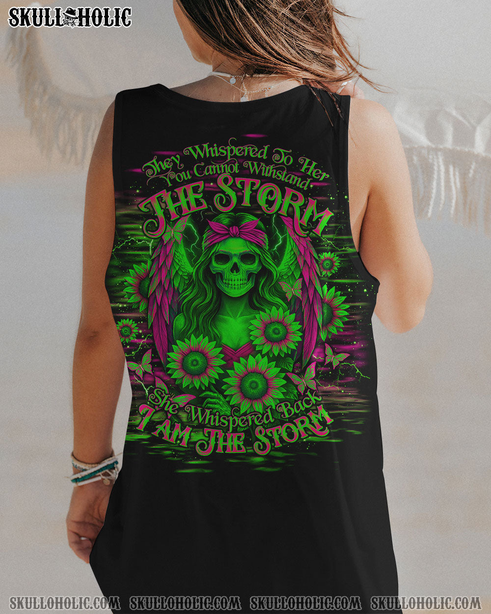 BLISSCORNERS I AM THE STORM SKELETON WINGS SUNFLOWER ALL OVER PRINT
