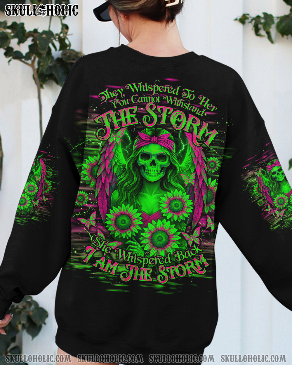 BLISSCORNERS I AM THE STORM SKELETON WINGS SUNFLOWER ALL OVER PRINT