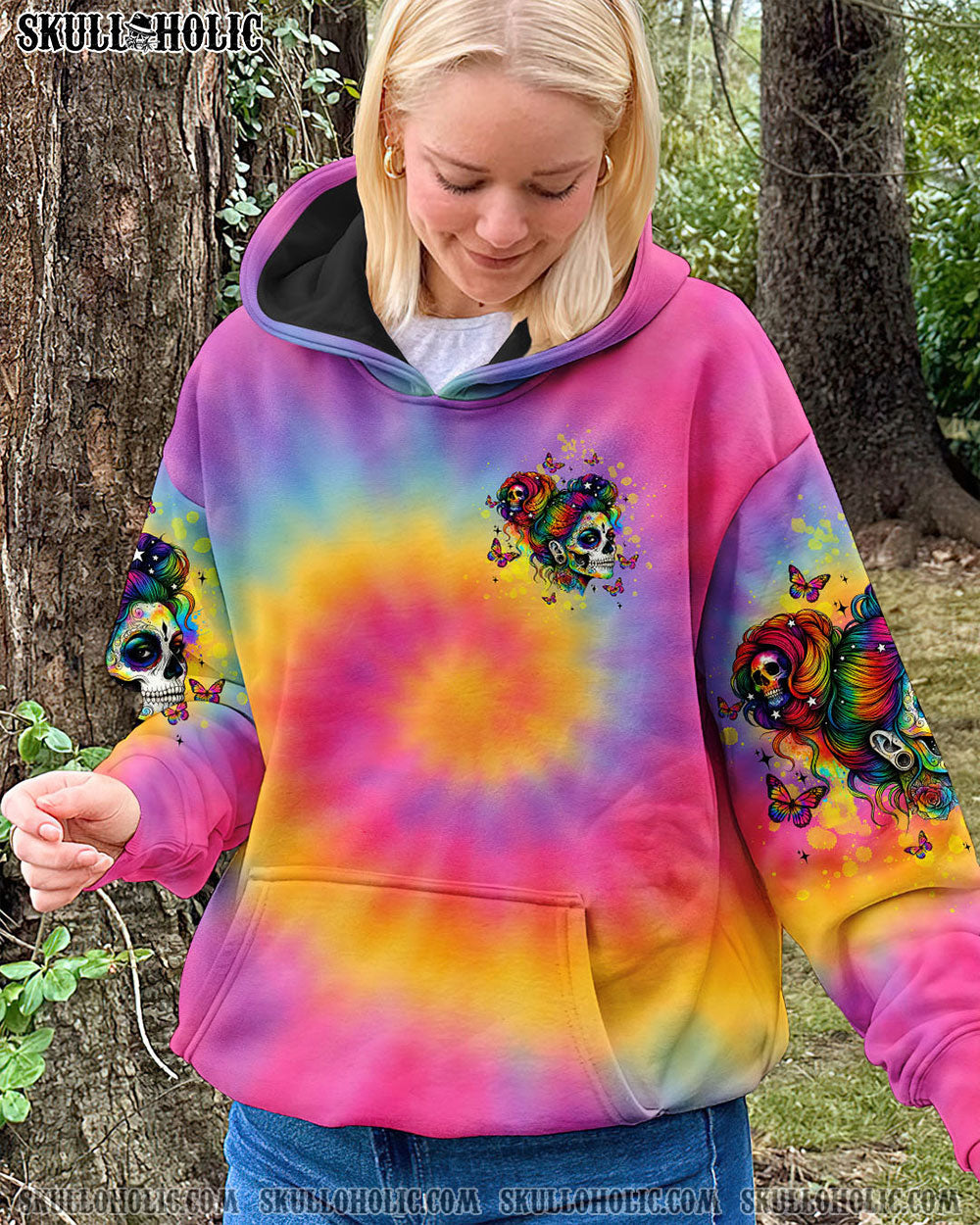 BLISSCORNERS I DON'T HAVE RESTING B FACE SKULL TIE DYE ALL OVER PRINT