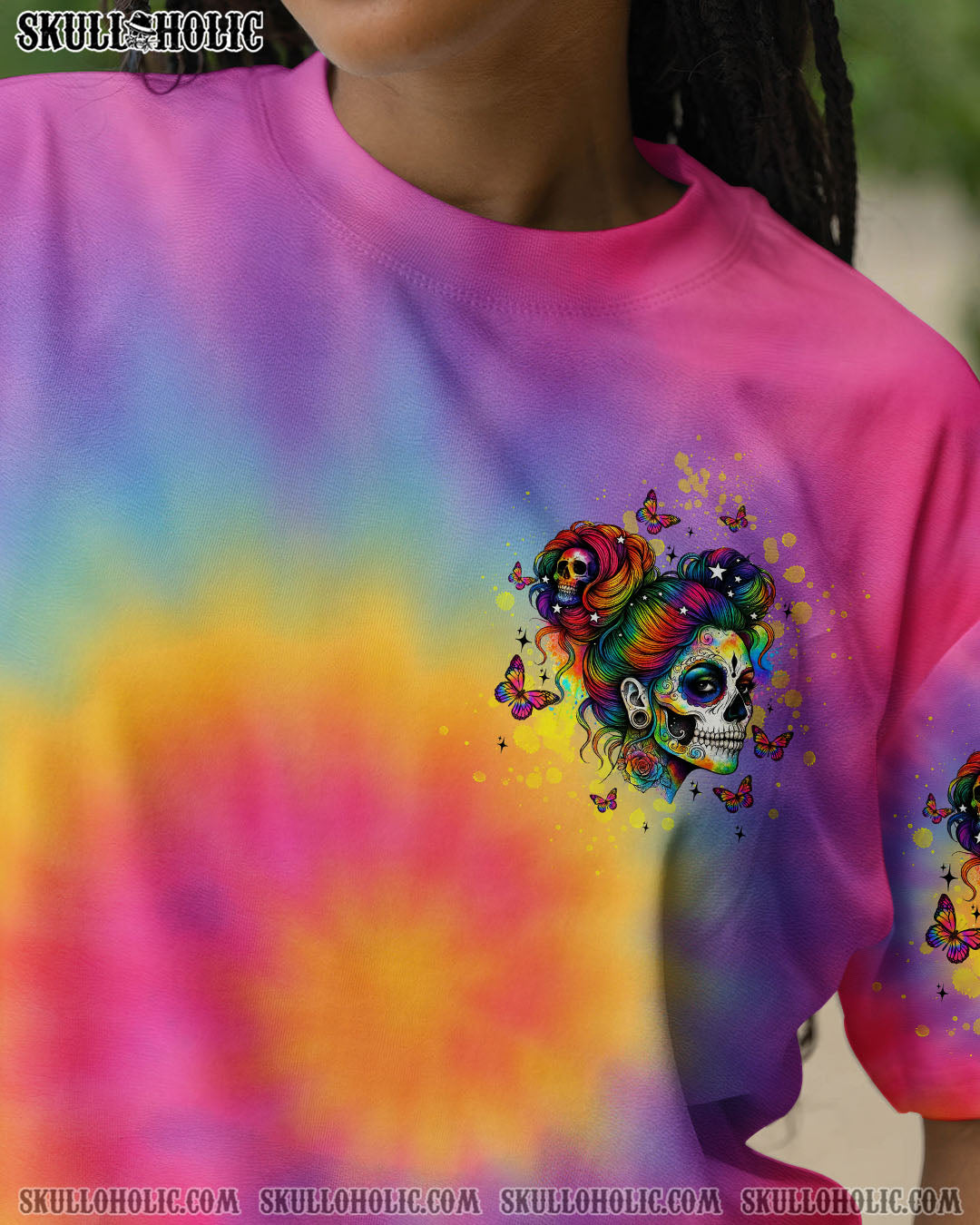 BLISSCORNERS I DON'T HAVE RESTING B FACE SKULL TIE DYE ALL OVER PRINT