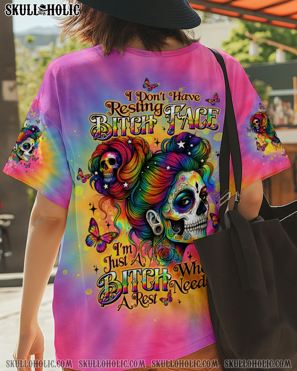BLISSCORNERS I DON'T HAVE RESTING B FACE SKULL TIE DYE ALL OVER PRINT