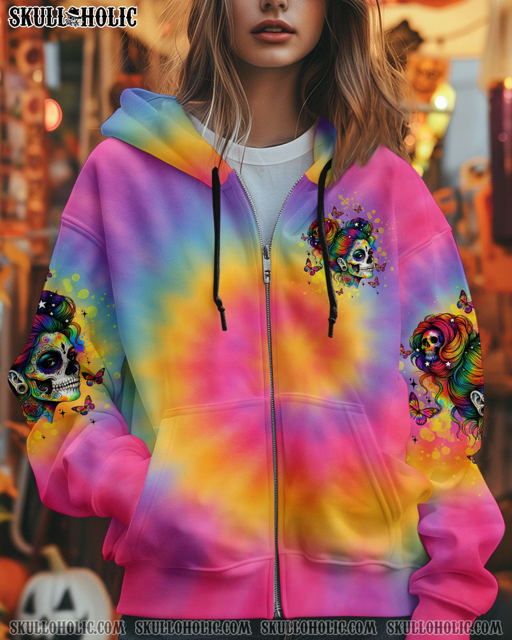 BLISSCORNERS I DON'T HAVE RESTING B FACE SKULL TIE DYE ALL OVER PRINT
