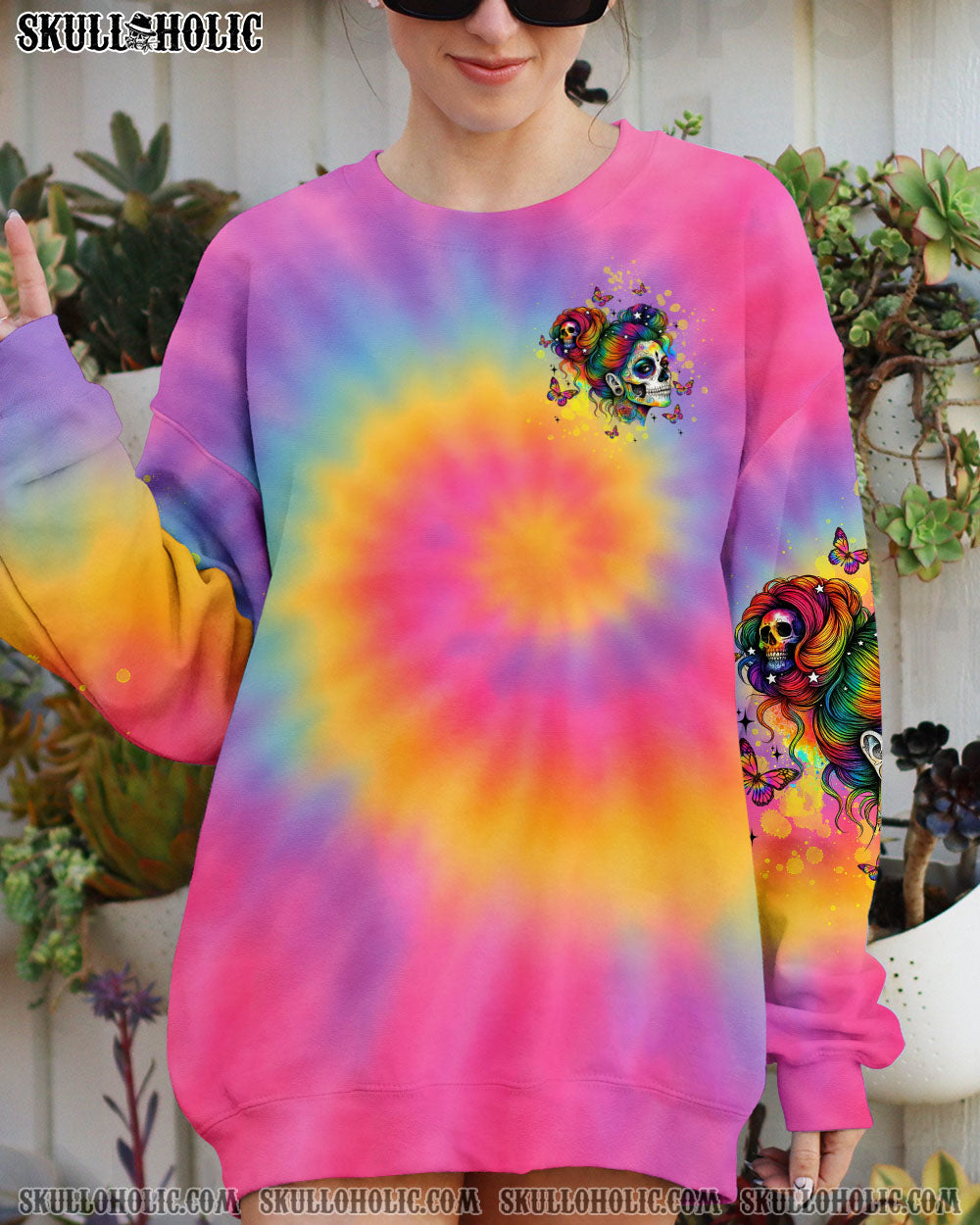 BLISSCORNERS I DON'T HAVE RESTING B FACE SKULL TIE DYE ALL OVER PRINT