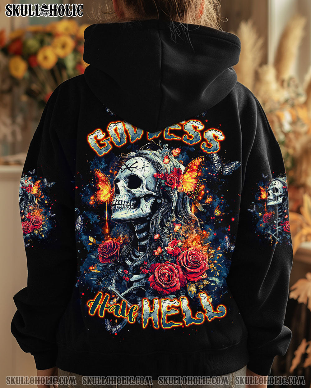 BLISSCORNERS (HOT DEAL) HALF GODDESS HALF HELL SKULL LADY ALL OVER PRINT