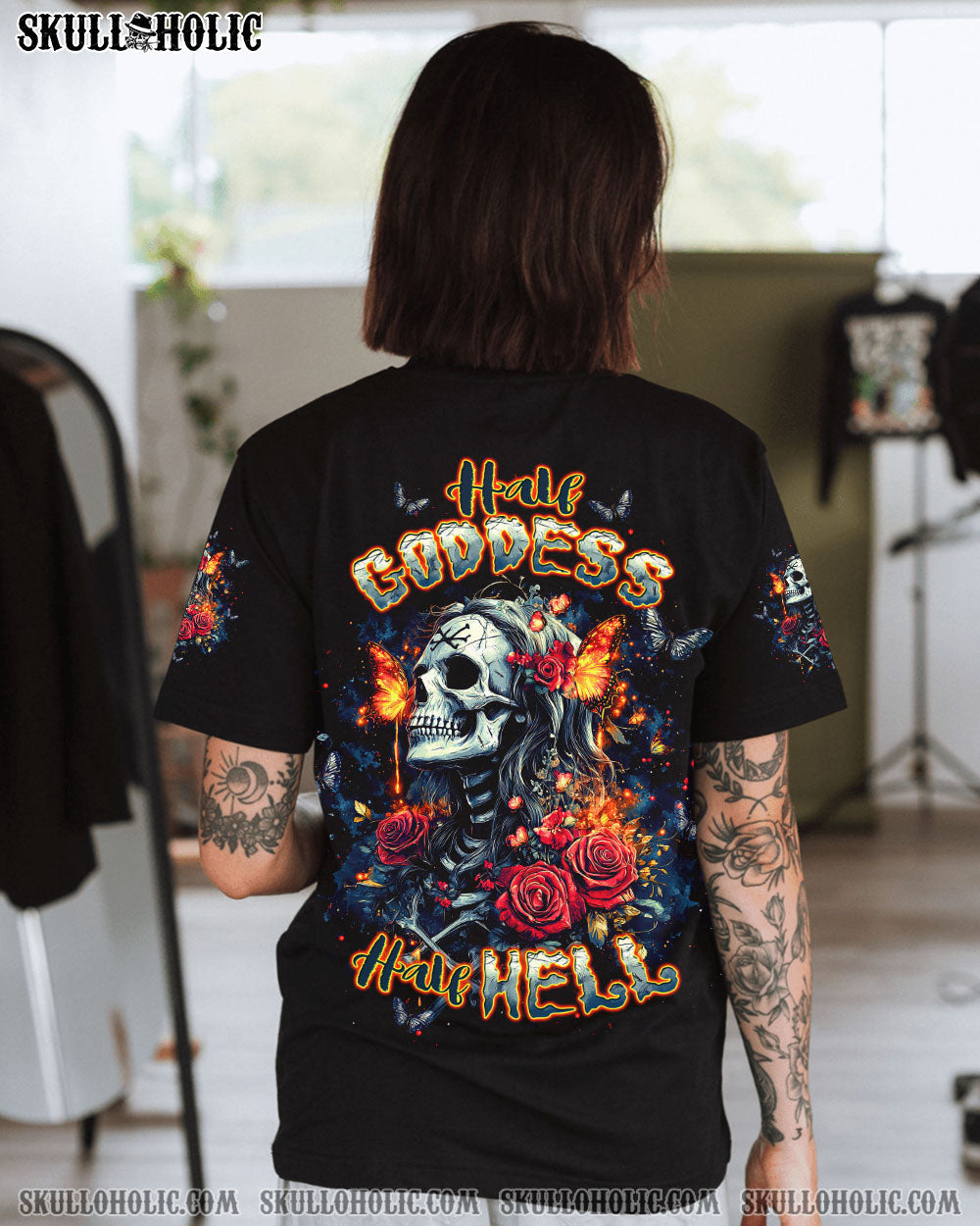 BLISSCORNERS (HOT DEAL) HALF GODDESS HALF HELL SKULL LADY ALL OVER PRINT