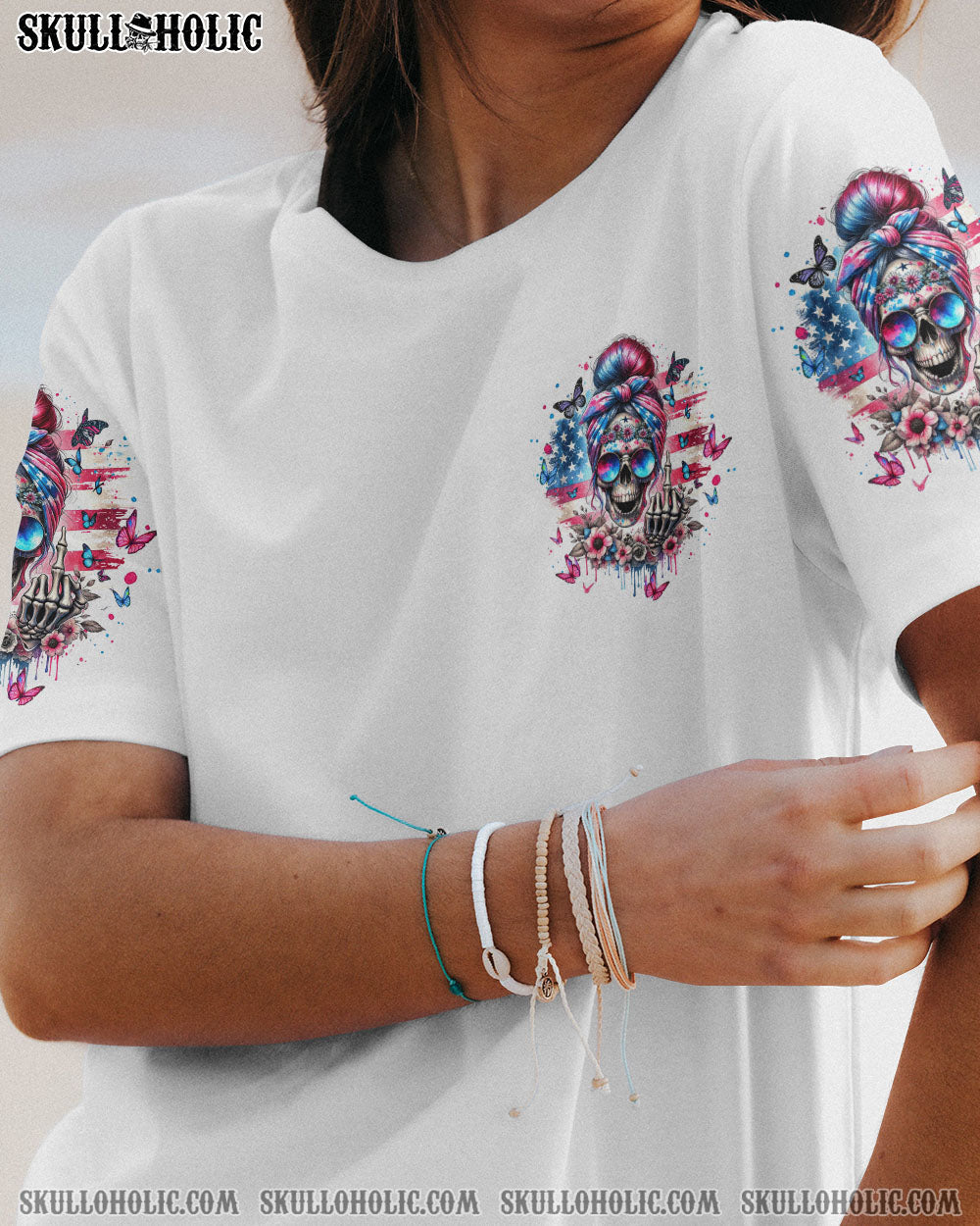 BLISSCORNERS SHE IS SUNSHINE SKULL MESSY BUN TIE DYE ALL OVER PRINT