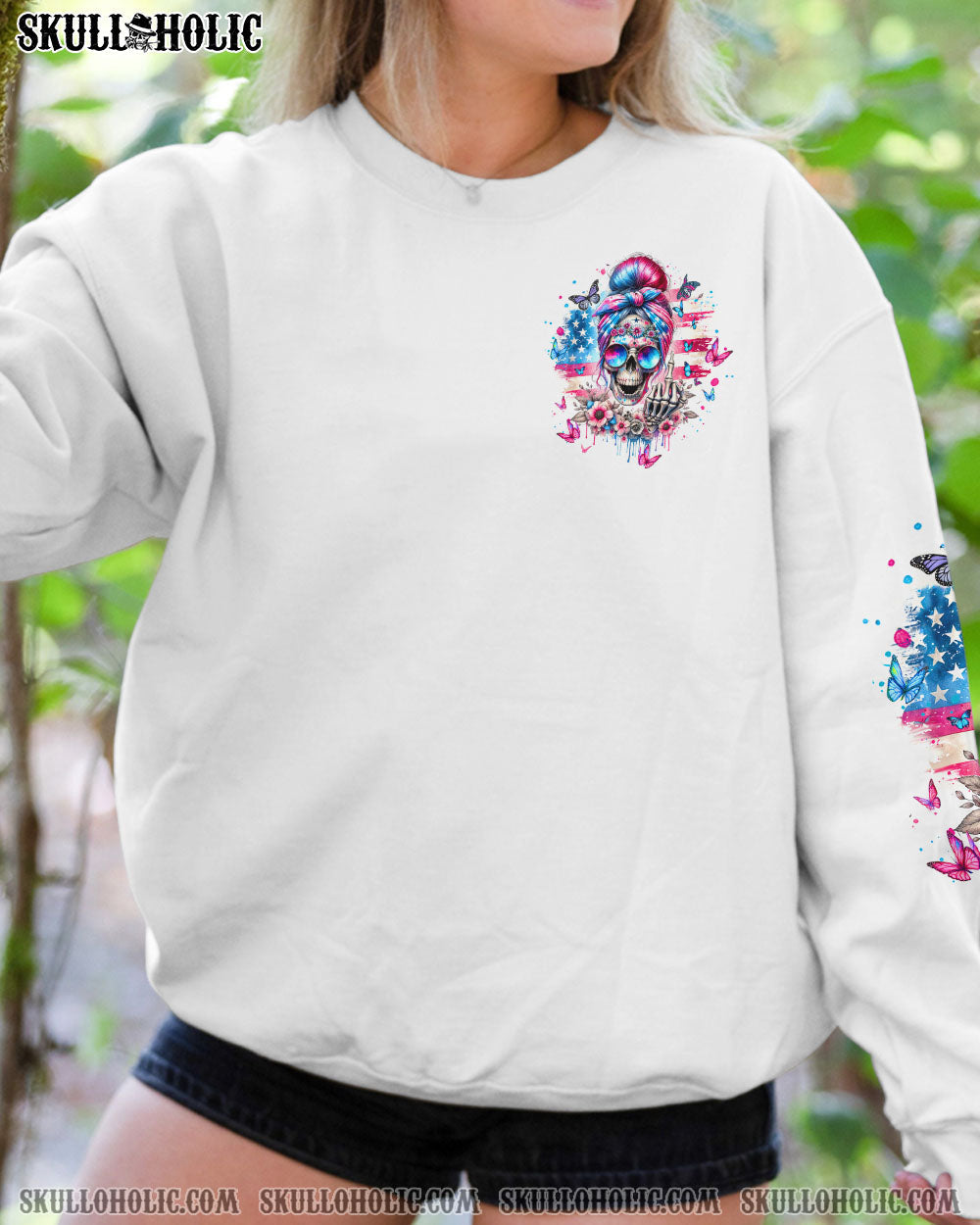 BLISSCORNERS SHE IS SUNSHINE SKULL MESSY BUN TIE DYE ALL OVER PRINT