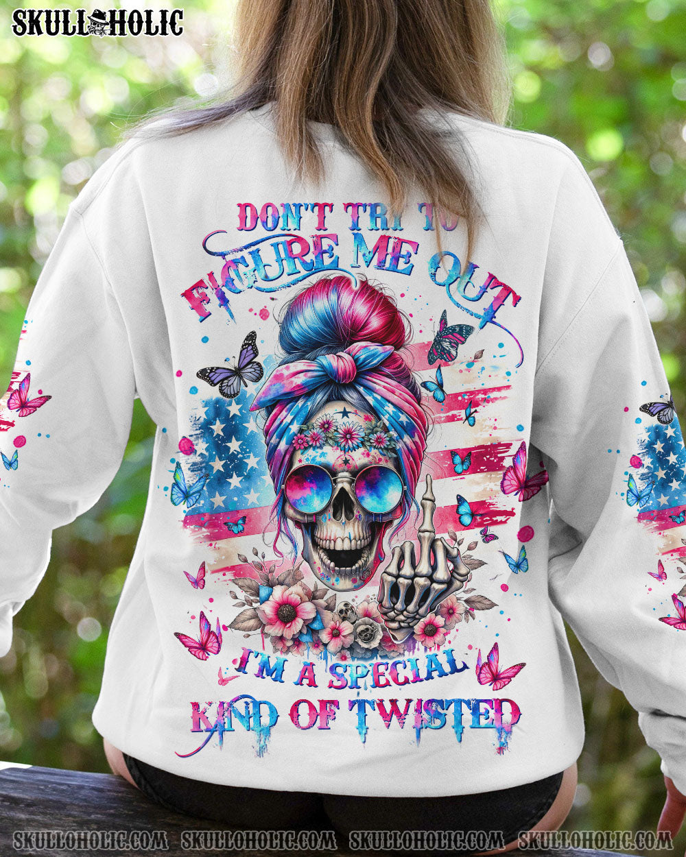 BLISSCORNERS SHE IS SUNSHINE SKULL MESSY BUN TIE DYE ALL OVER PRINT