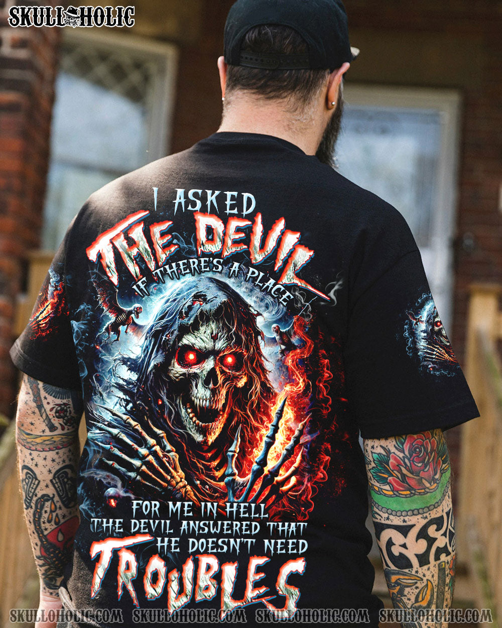 BLISSCORNERS I ASKED THE DEVIL SKULL REAPER ALL OVER PRINT