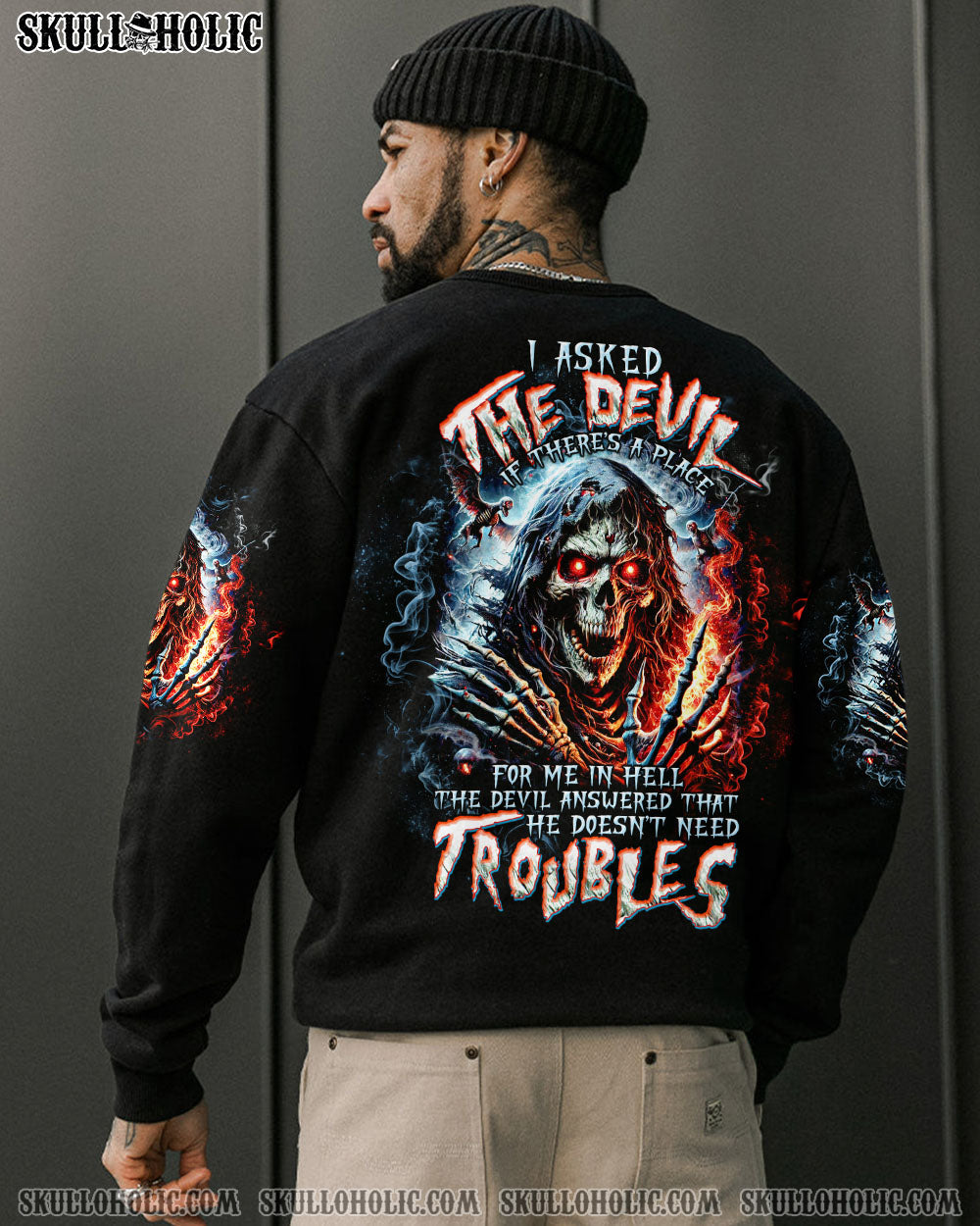 BLISSCORNERS I ASKED THE DEVIL SKULL REAPER ALL OVER PRINT