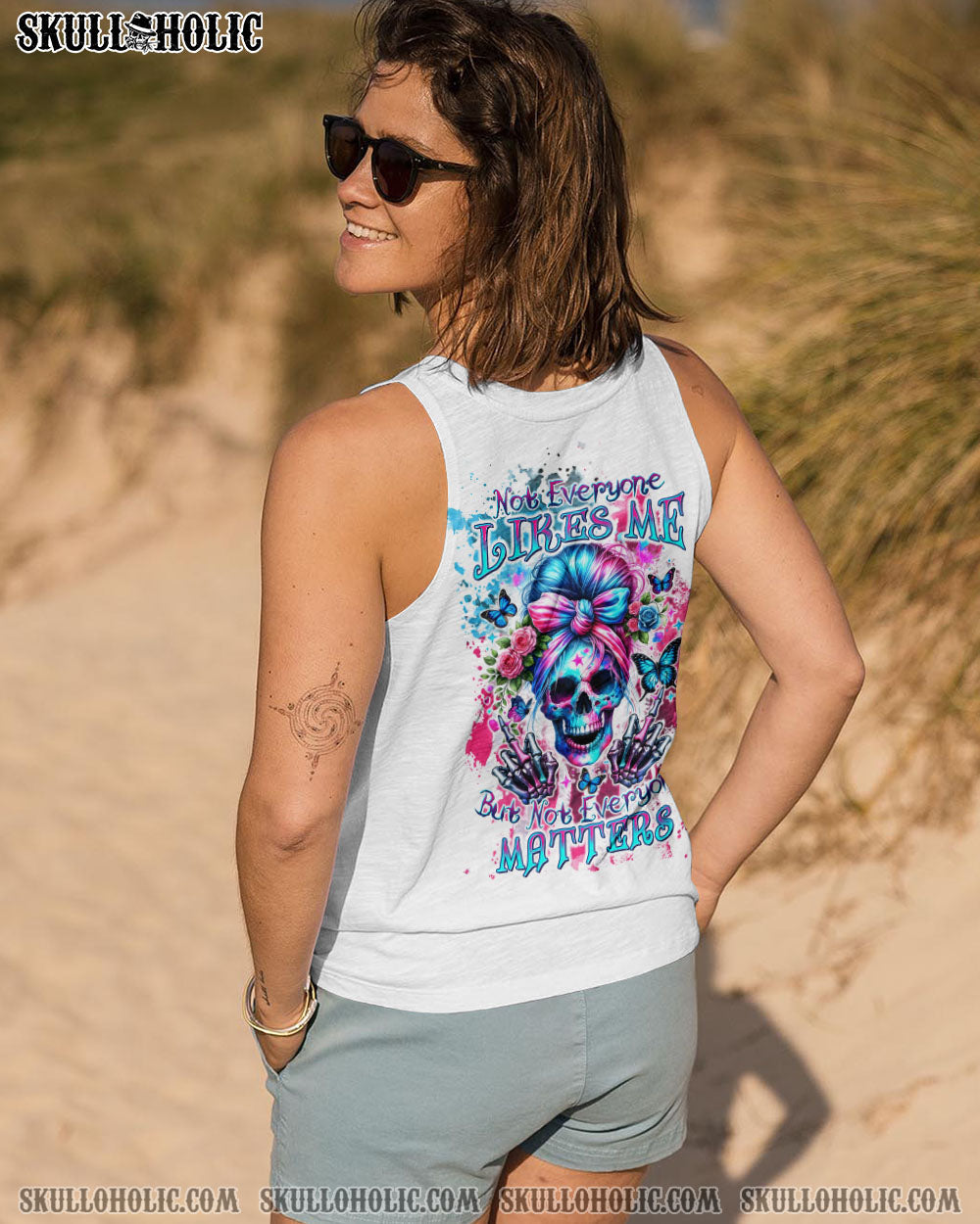 BLISSCORNERS B DUST I SPRINKLE THAT S ON EVERYTHING SKULL MESSY BUN WINGS ALL OVER PRINT