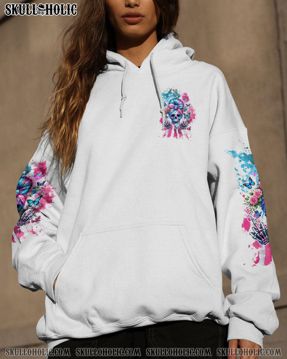 BLISSCORNERS B DUST I SPRINKLE THAT S ON EVERYTHING SKULL MESSY BUN WINGS ALL OVER PRINT