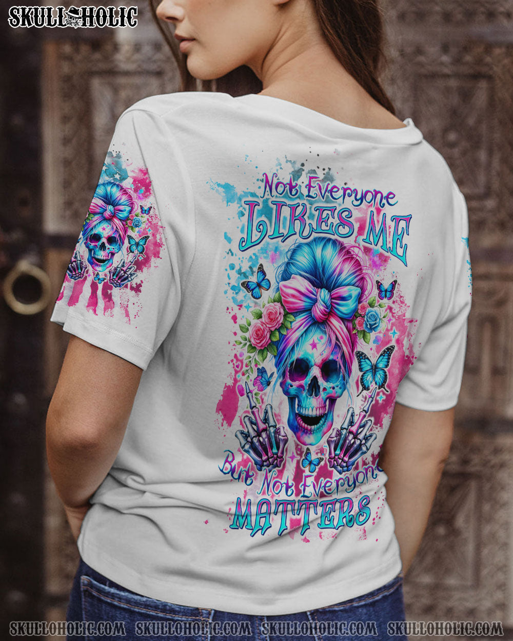 BLISSCORNERS B DUST I SPRINKLE THAT S ON EVERYTHING SKULL MESSY BUN WINGS ALL OVER PRINT