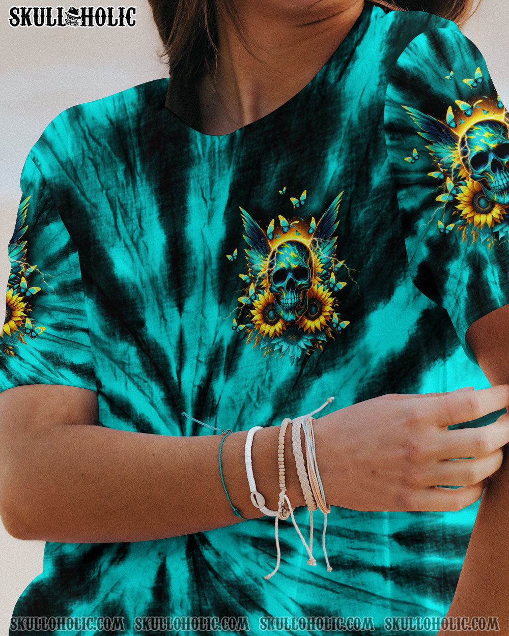 BLISSCORNERS SHE IS SUNSHINE SKULL WINGS TIE DYE ALL OVER PRINT