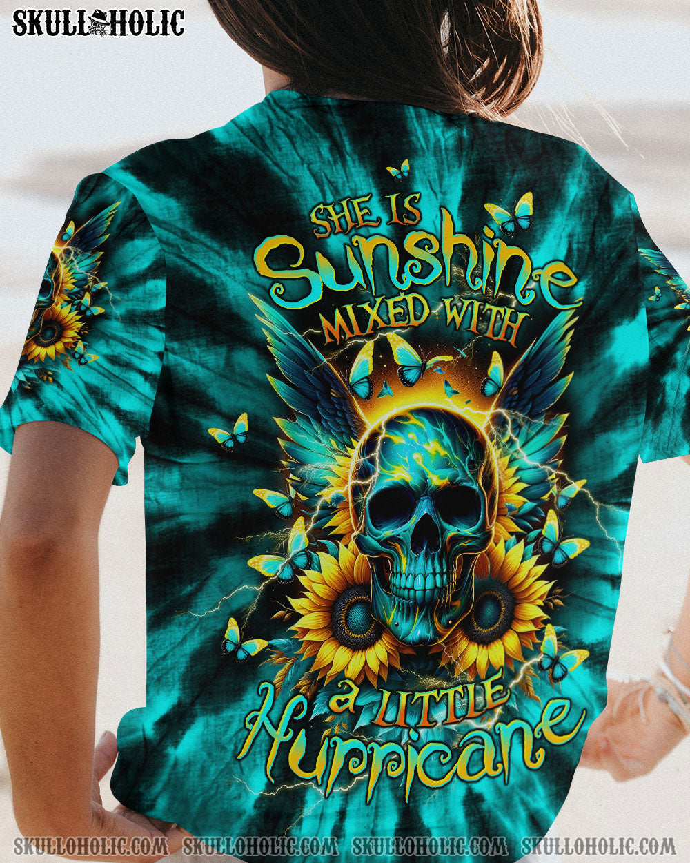 BLISSCORNERS SHE IS SUNSHINE SKULL WINGS TIE DYE ALL OVER PRINT