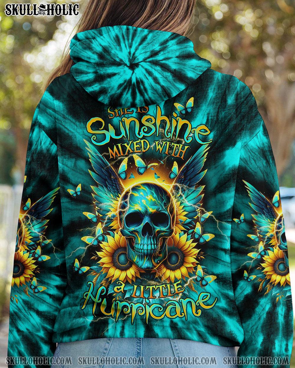 BLISSCORNERS SHE IS SUNSHINE SKULL WINGS TIE DYE ALL OVER PRINT