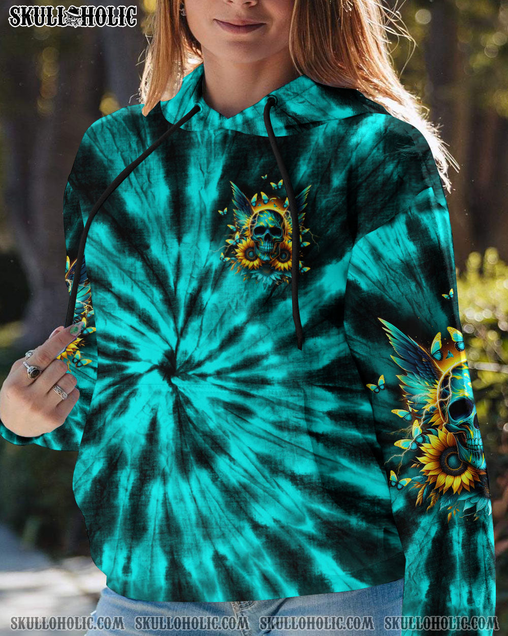 BLISSCORNERS SHE IS SUNSHINE SKULL WINGS TIE DYE ALL OVER PRINT