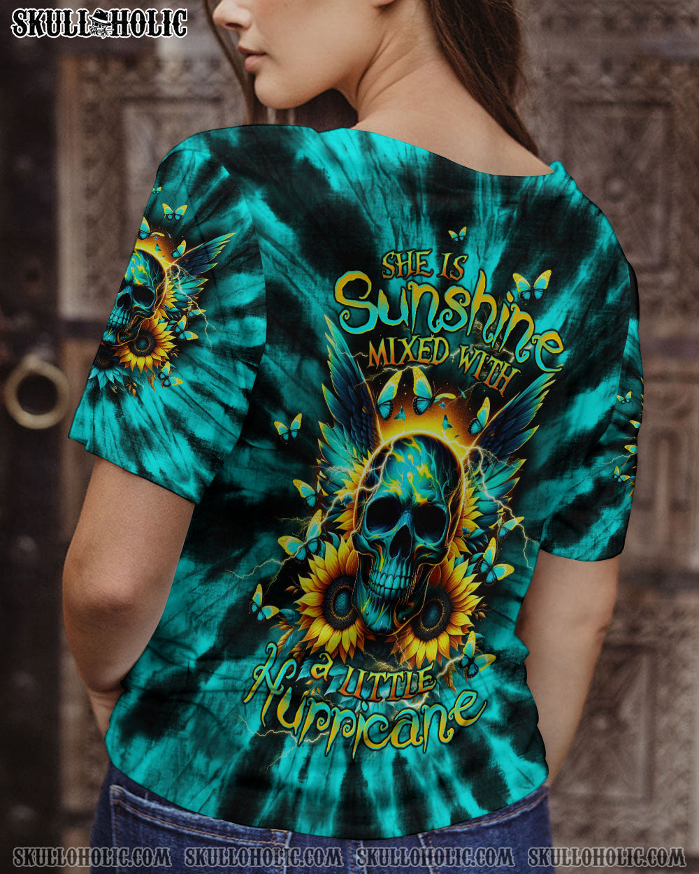 BLISSCORNERS SHE IS SUNSHINE SKULL WINGS TIE DYE ALL OVER PRINT