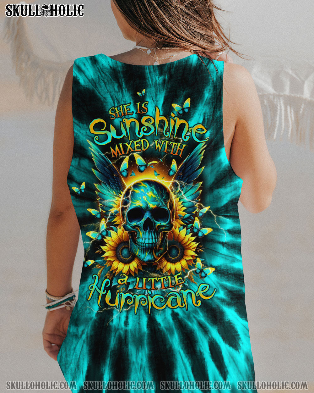 BLISSCORNERS SHE IS SUNSHINE SKULL WINGS TIE DYE ALL OVER PRINT