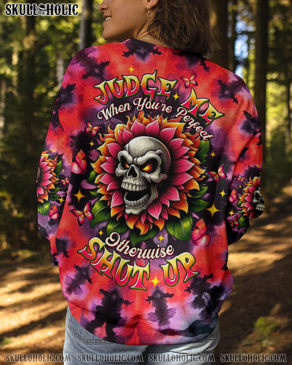 BLISSCORNERS JUDGE ME WHEN SKULL FLOWER TIE DYE ALL OVER PRINT