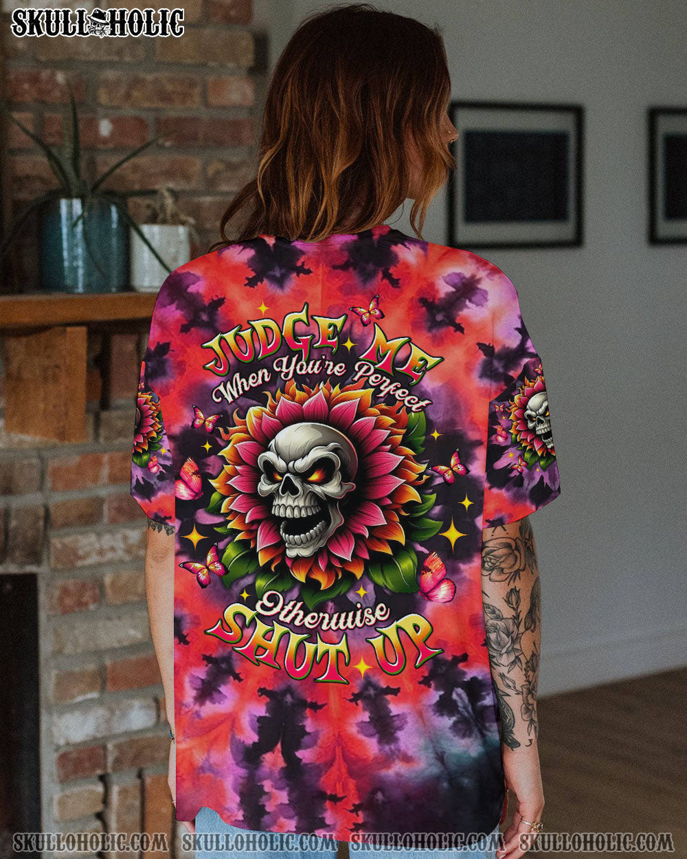 BLISSCORNERS JUDGE ME WHEN SKULL FLOWER TIE DYE ALL OVER PRINT