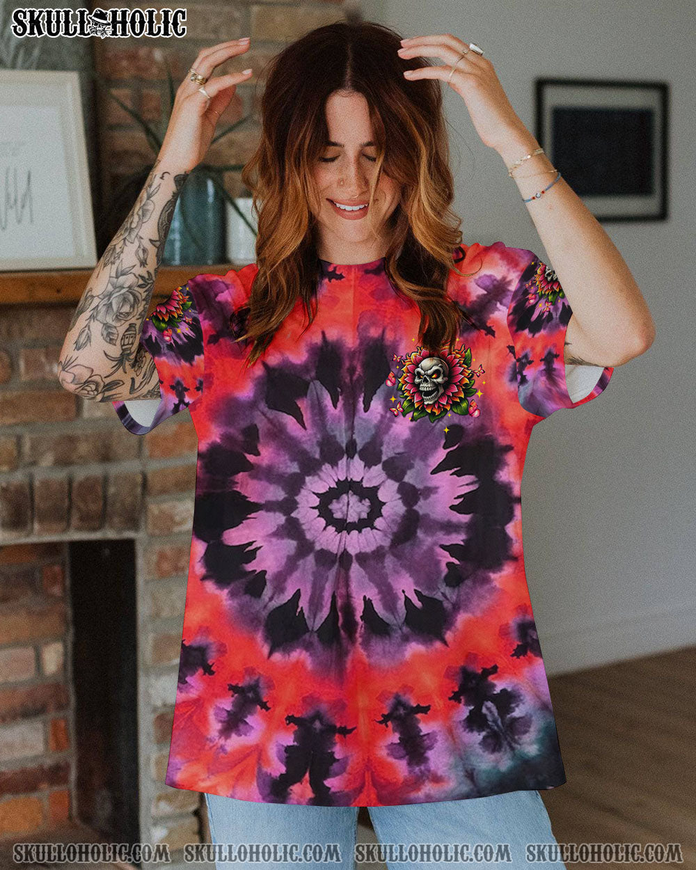 BLISSCORNERS JUDGE ME WHEN SKULL FLOWER TIE DYE ALL OVER PRINT