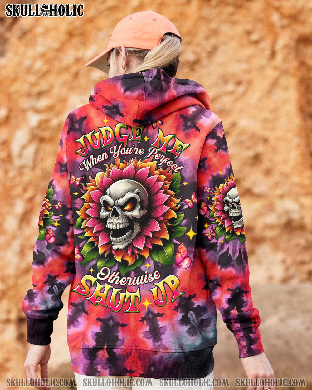 BLISSCORNERS JUDGE ME WHEN SKULL FLOWER TIE DYE ALL OVER PRINT