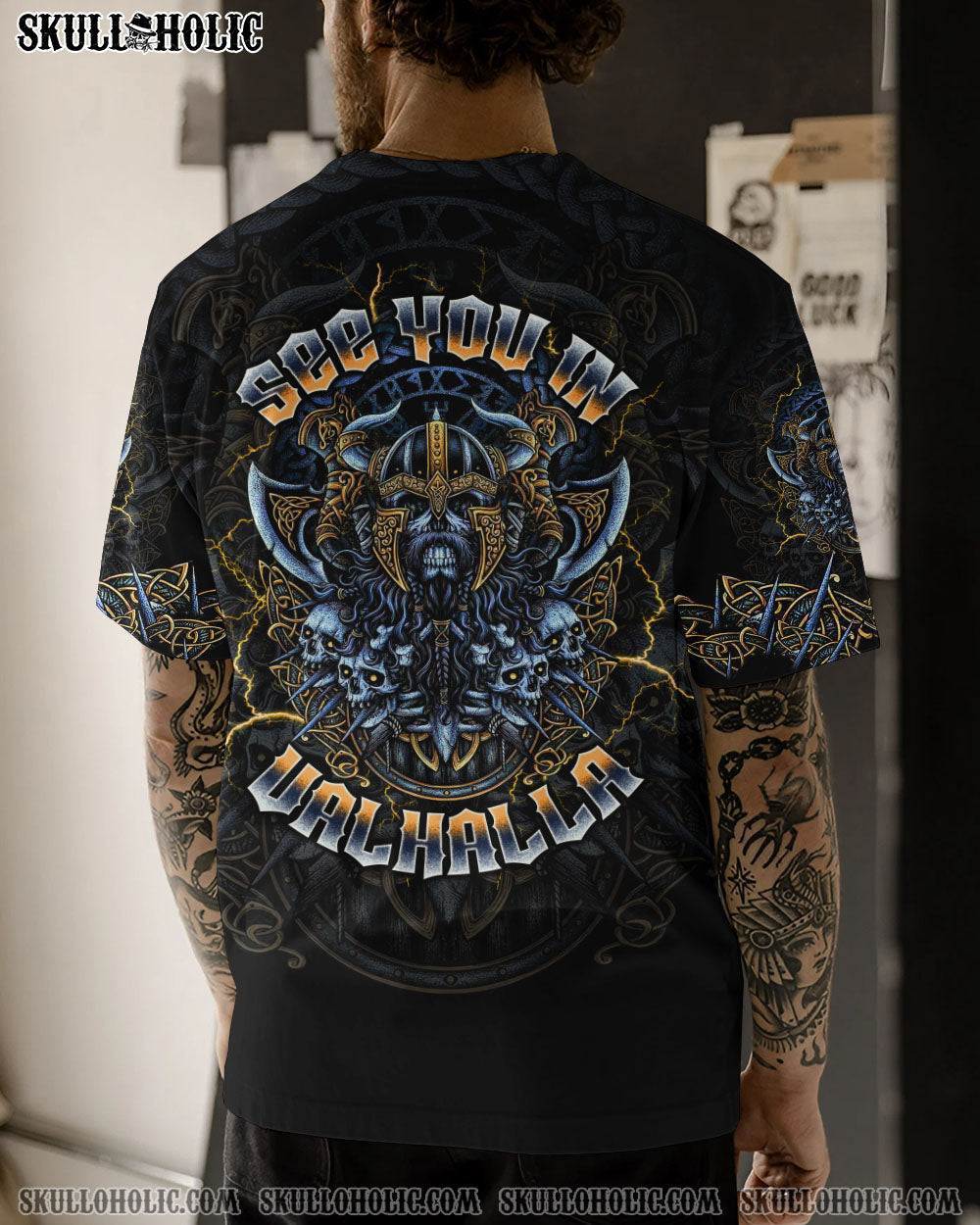 BLISSCORNERS SEE YOU IN VALHALLA VIKING SKULL ALL OVER PRINT