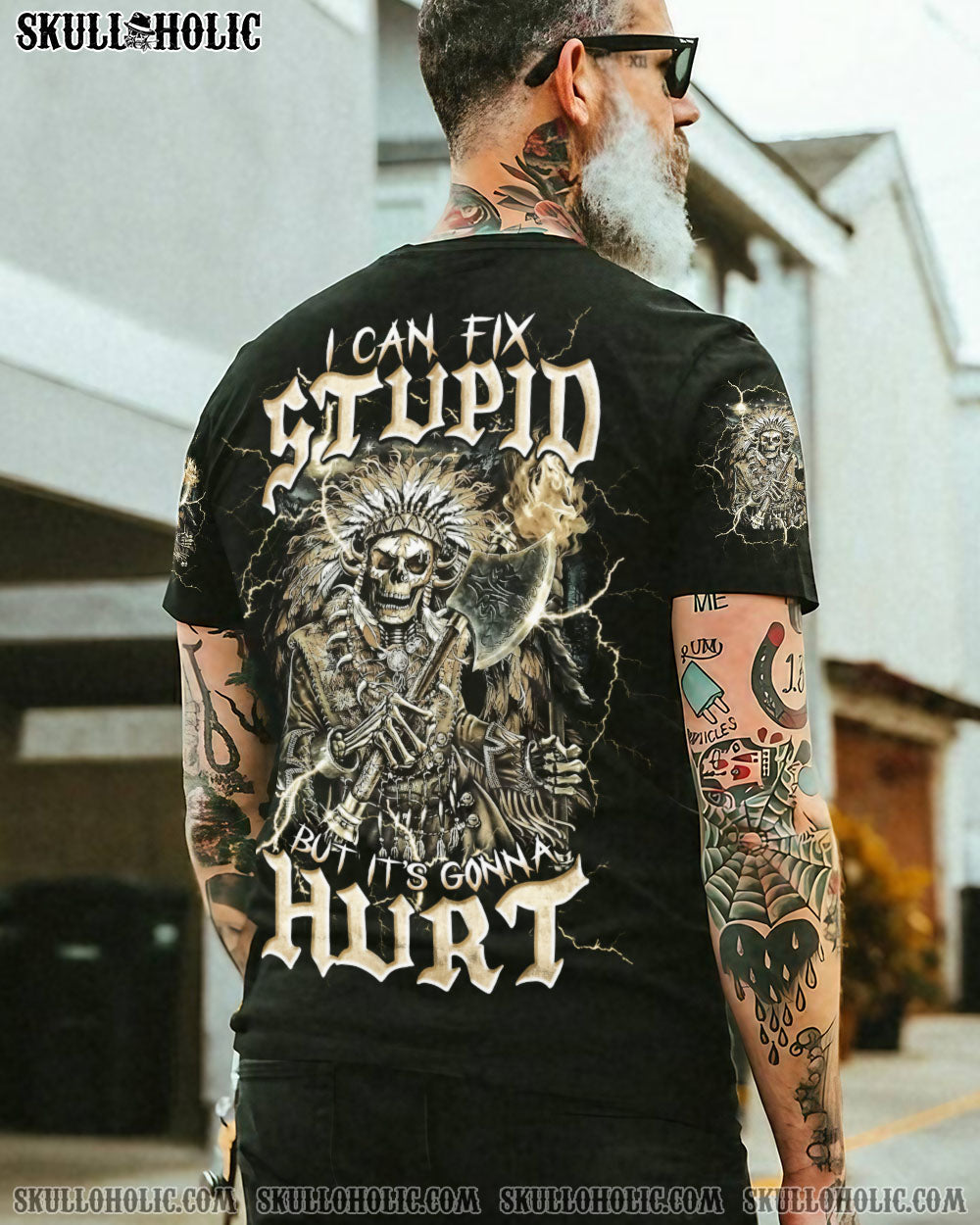 BLISSCORNERS I CAN FIX STUPID BUT IT'S GONNA HURT NATIVE SKULL  ALL OVER PRINT