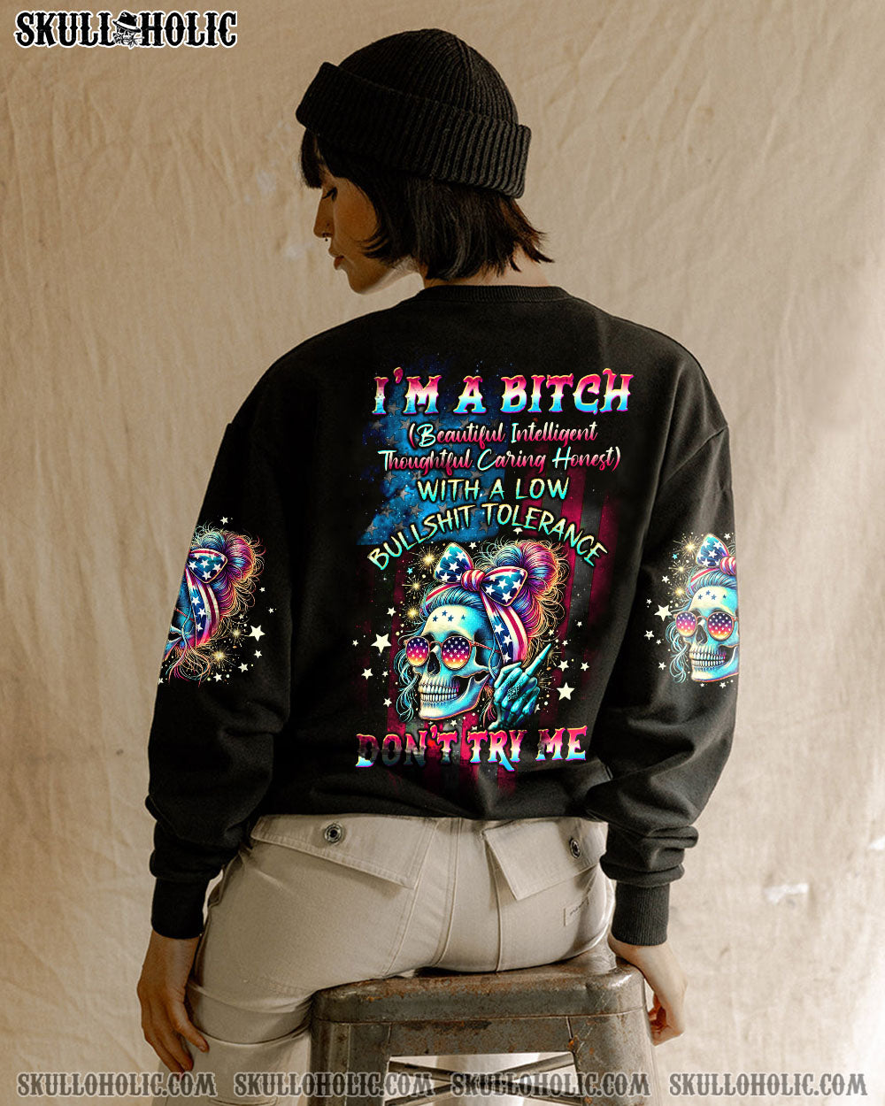 BLISSCORNERS YOUR FIRST MISTAKE BUTTERFLY SKULL MESSY BUN ALL OVER PRINT