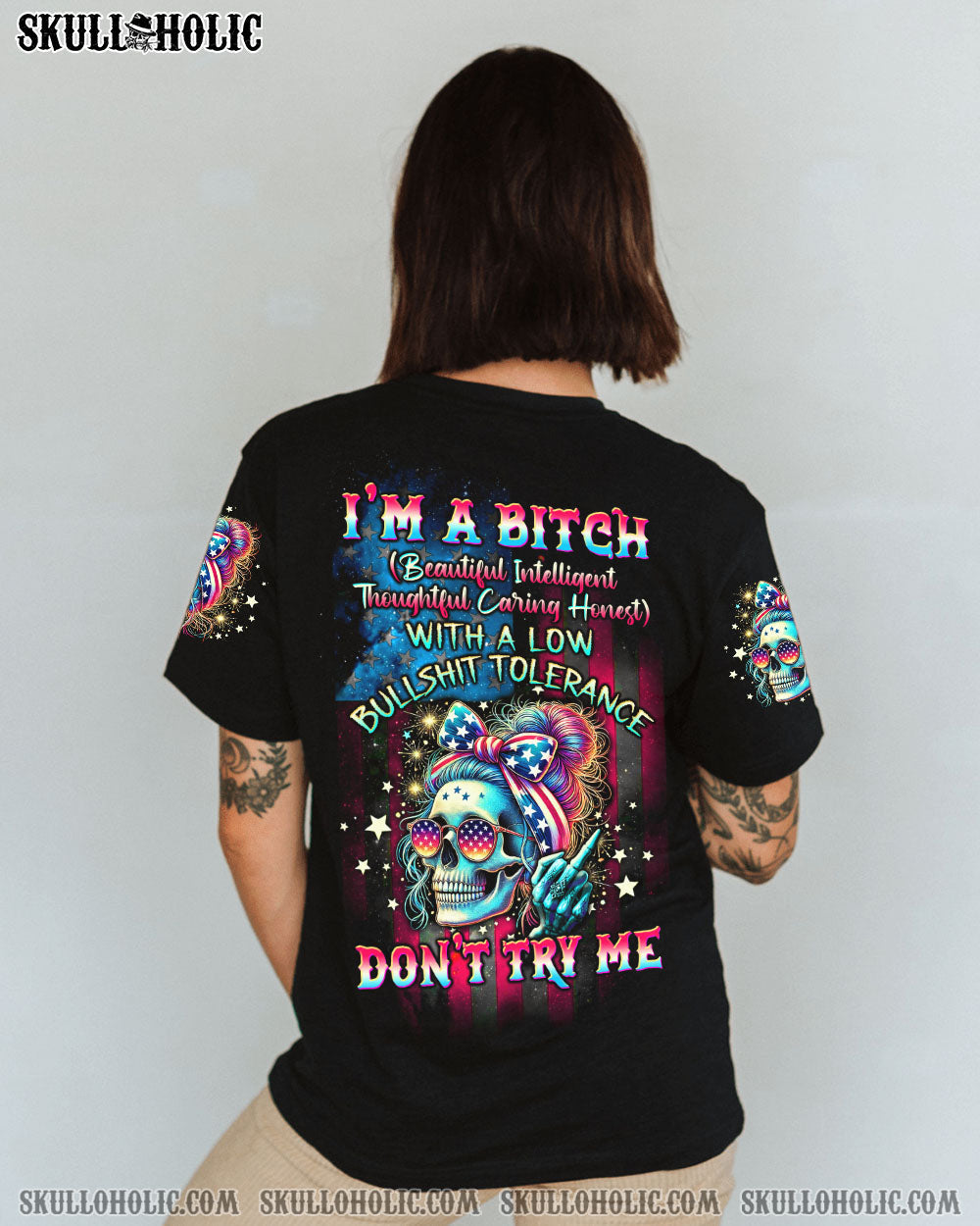 BLISSCORNERS YOUR FIRST MISTAKE BUTTERFLY SKULL MESSY BUN ALL OVER PRINT