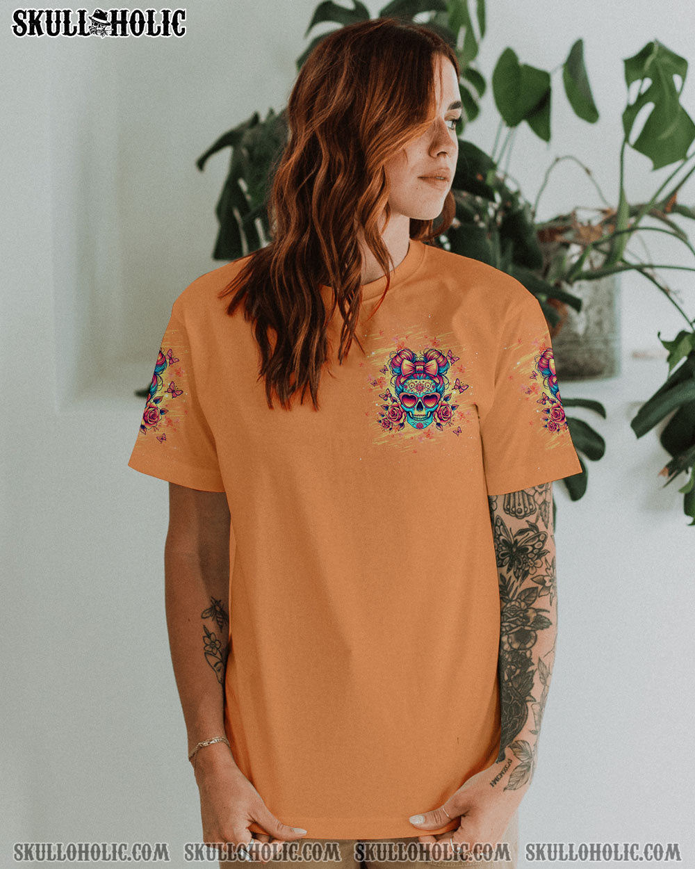 BLISSCORNERS THE GOOD GIRL IN ME SKULL MESSY BUN ALL OVER PRINT