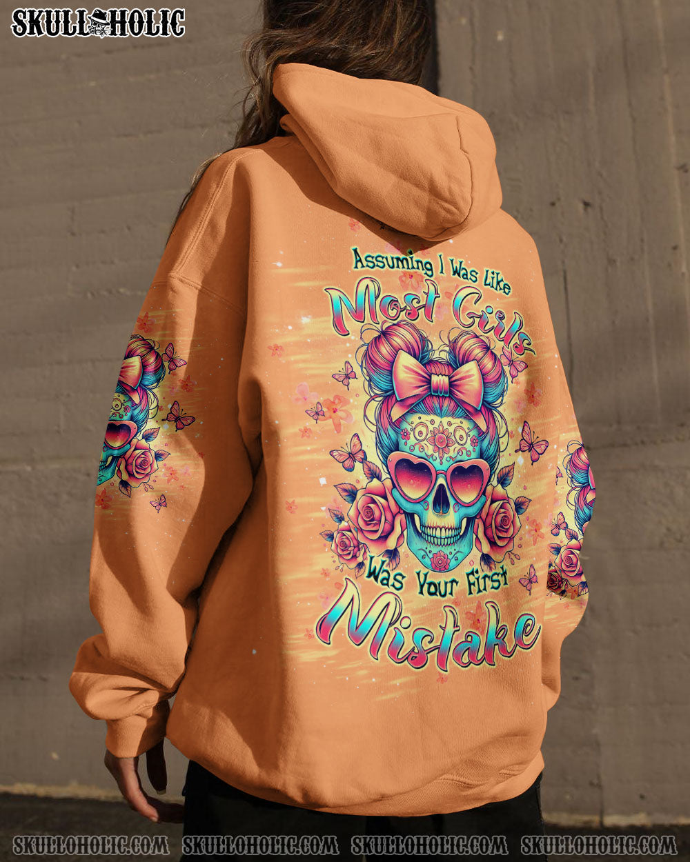 BLISSCORNERS THE GOOD GIRL IN ME SKULL MESSY BUN ALL OVER PRINT