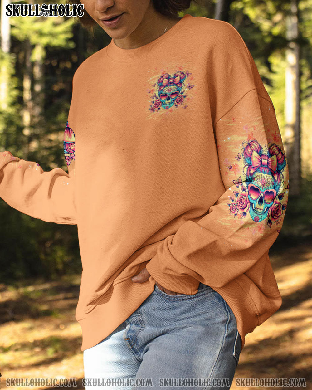 BLISSCORNERS THE GOOD GIRL IN ME SKULL MESSY BUN ALL OVER PRINT