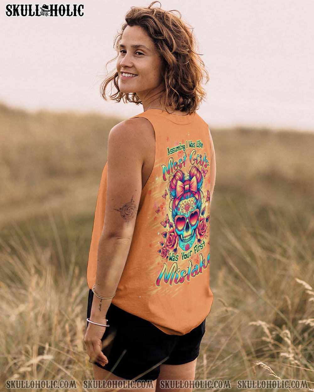 BLISSCORNERS THE GOOD GIRL IN ME SKULL MESSY BUN ALL OVER PRINT