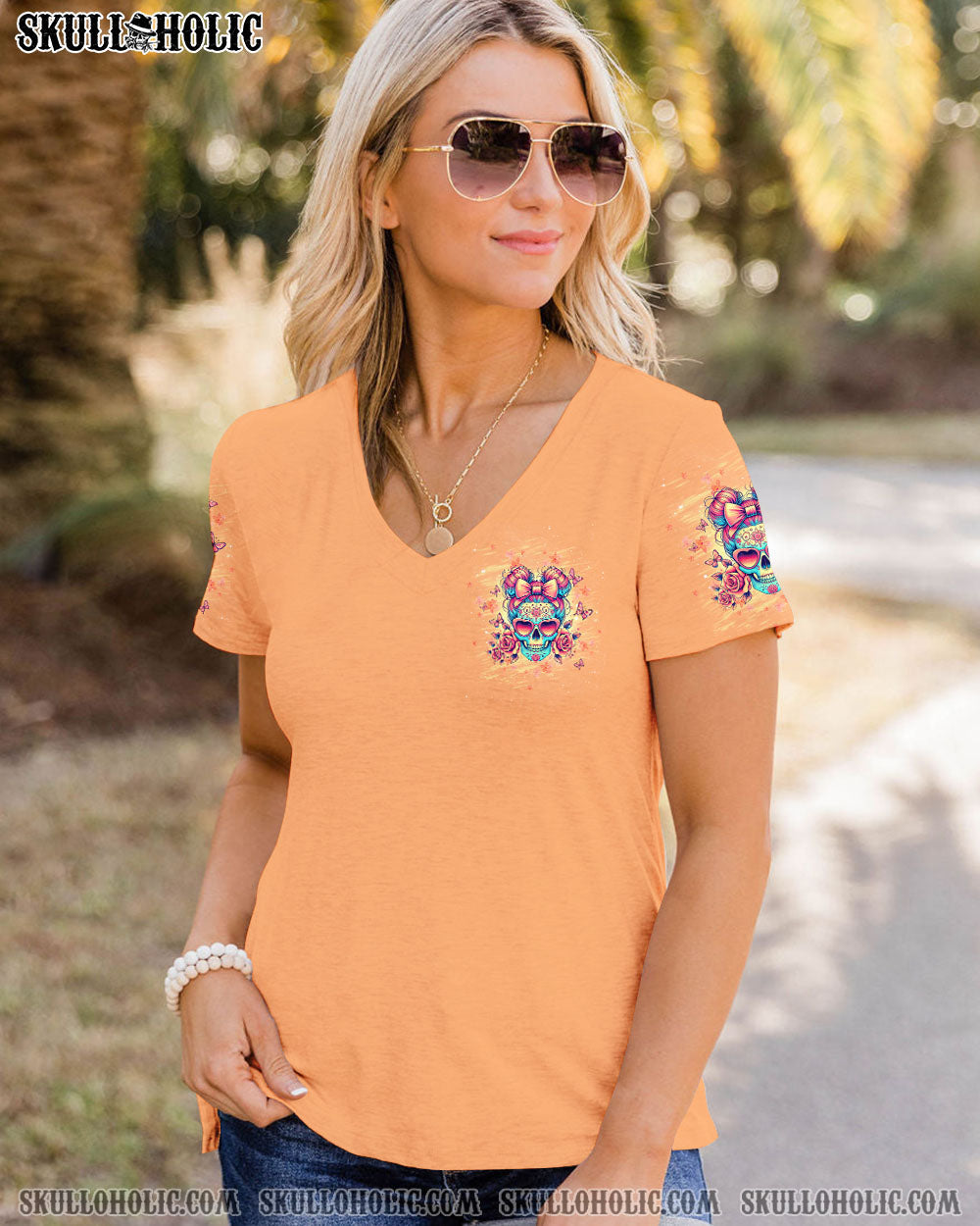 BLISSCORNERS THE GOOD GIRL IN ME SKULL MESSY BUN ALL OVER PRINT