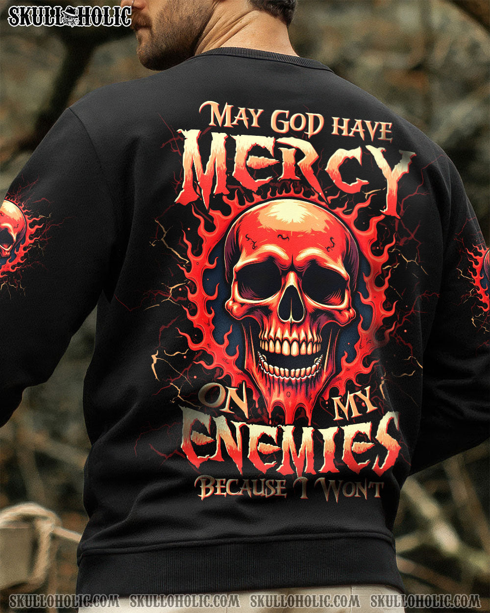 BLISSCORNERS MAY GOD HAVE MERCY ON MY ENEMIES SKULL ALL OVER PRINT
