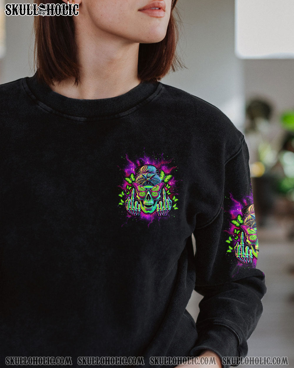 BLISSCORNERS THE GOOD GIRL IN ME MESSY BUN SKULL ALL OVER PRINT