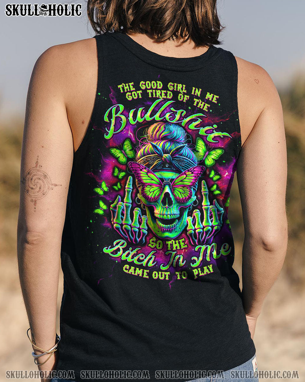 BLISSCORNERS THE GOOD GIRL IN ME MESSY BUN SKULL ALL OVER PRINT