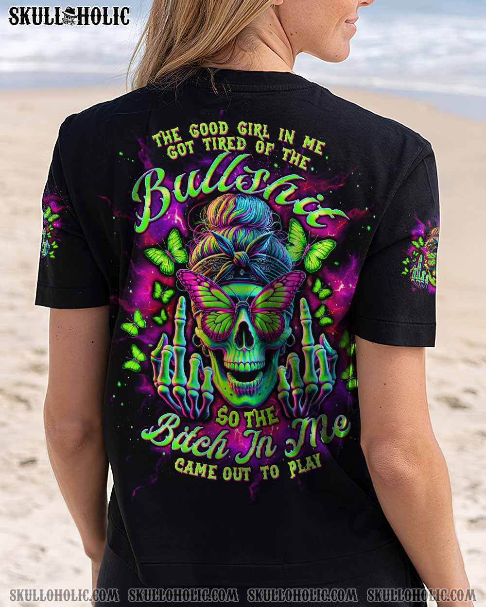 BLISSCORNERS THE GOOD GIRL IN ME MESSY BUN SKULL ALL OVER PRINT
