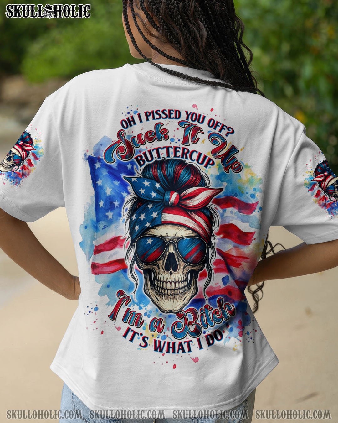 BLISSCORNERS OH I PISS YOU OFF SKULL MESSY BUN ALL OVER PRINT