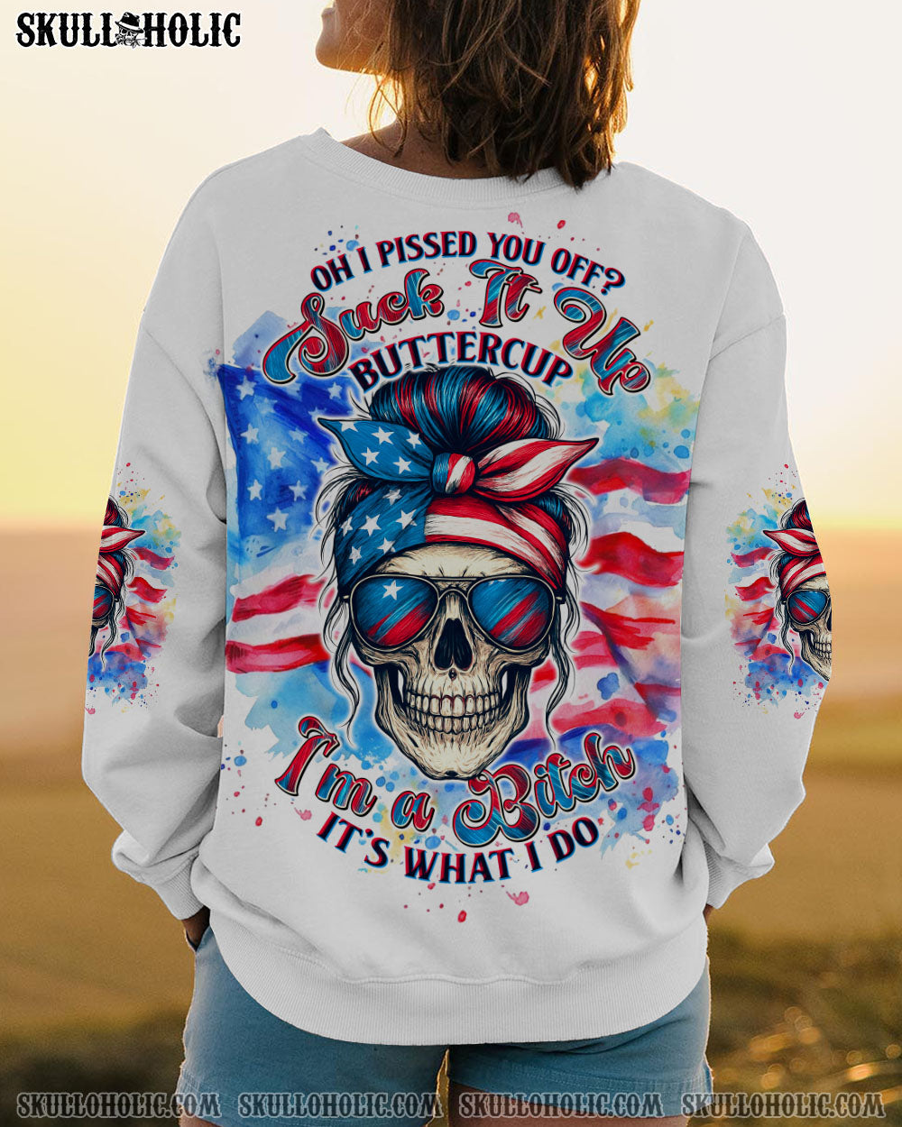 BLISSCORNERS OH I PISS YOU OFF SKULL MESSY BUN ALL OVER PRINT