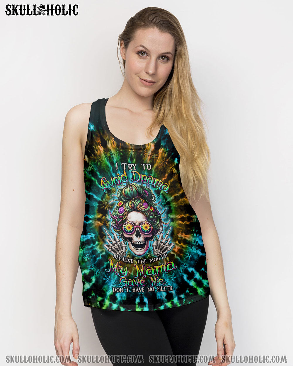 BLISSCORNERS I AM THE STORM ROSE SKULL MESSY BUN ALL OVER PRINT