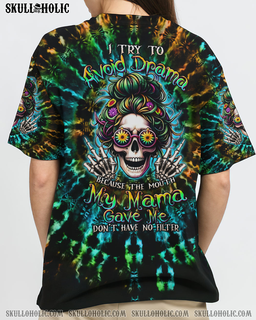 BLISSCORNERS I AM THE STORM ROSE SKULL MESSY BUN ALL OVER PRINT