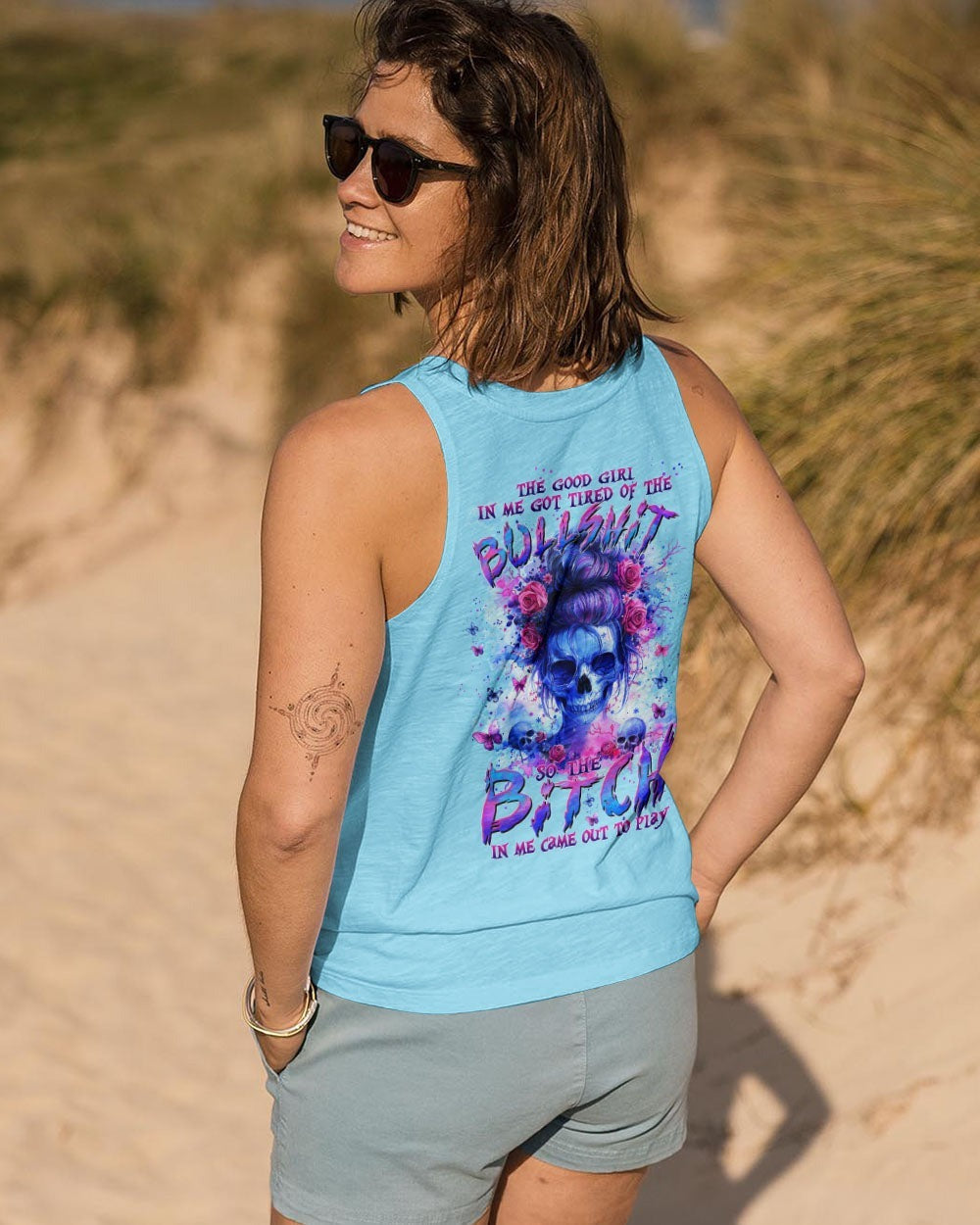 BLISSCORNERS I AM A SWEET GIRL MESSY BUN SKULL ALL OVER PRINT