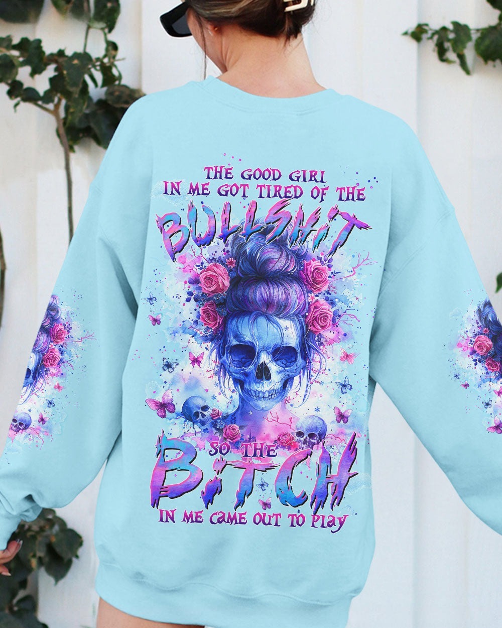 BLISSCORNERS I AM A SWEET GIRL MESSY BUN SKULL ALL OVER PRINT